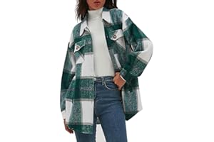 CHYRII Women's Casual Flannel Plaid Shacket Button Down Long Sleeve Shirt Jacket Coats with Pockets