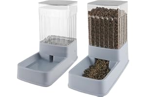 Tokenkuko Automatic Cat Feeder and Water Dispenser in Set,Automatic Food Feeder and Waterer Set 3.8L with Pet Food Bowl for Small Medium Dog Pets Puppy Kitten Large Capacity(1 Gallon x 2,Gray)