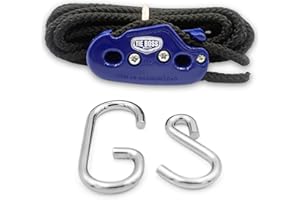 Tie Boss - 1/4 Inch, Medium Duty, (150 lbs Working Load Limit), Weather Resistant, Tie Down, Rope Tightening System, (w/15 ft Rope) (Pack of 1) (Blue)