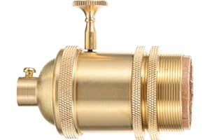 Hohopeti Retro Vintage Copper Lamp Socket E26/e27 with Dual Ring Knob Switch, Metal Light Bulb Holder for DIY