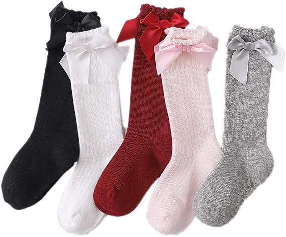 Amazon Co Jp 子供ハイソックス かわいい リボン付き オシャレ 靴下 ベビー 快適 赤ちゃん ガールズ ストッキング 9cm 21cm 5足セット 服 ファッション小物
