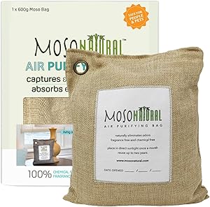 MOSO NATURAL: The Original Air Purifying Bag 500g. for Kitchen, Basement, Bedroom, Family Room. an Unscented, Chemical-Free Odor Eliminator. 500g (Natural)