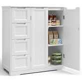 Gizoon Storage Cabinet, Bathroom Storage Cabinet with 4 Drawers &amp; 2 Doors | Freestanding Floor Cabinet with Adjustable Shelf, Ample Storage Space for Bathroom, Kitchen, Living Room, Entryway, White