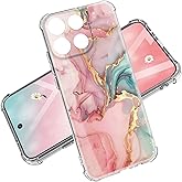 Dcwunk for Motorola Moto G 2026 Case 5G G Play 2025 Marble and Flowers Slim Anti-Drop Shockproof Protective Soft Shockproof Clear Phone Protective Covers 6.7 Inch (Pastel Gold)