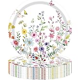 KFJBPB 50PCS Wildflower Party Paper Plates 7 Inch, Disposable Floral Cake Dessert Plates for Spring Summer Picnic Wedding Baby Shower Birthday Tea Party Decorations (Wildflower)