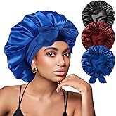 Yanideer 3 pcs Satin Bonnet Silk Bonnet for Sleeping Double Layer Satin Lined Hair Bonnet with Tie Band for Women Curly Hair
