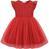 Arshiner Toddler Lace Tutu Dresses Ruffle Sleeve 3 Layers Tulle Flower Wedding Birthday Summer Little Girls Dress