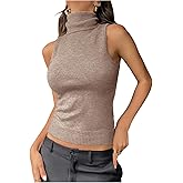 Milumia Women's Turtleneck Sleeveless Sweater Vest Foldover Ribbed Slim Fitted Casual Tank Tops