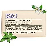 Wavertree & London Basil & Neroli Scented 100% Natural Soap Bar, 7oz Moisturizing French Triple Milled Soap Bar for Women & Men Enriched with Shea Butter, Pure Bath & Body Soap (1 Bar)