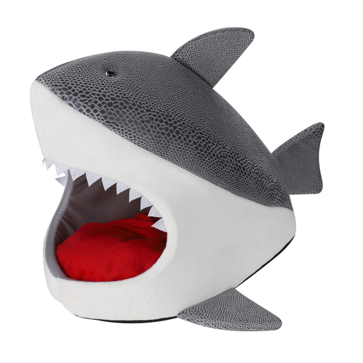 Qchomee Shark Cat Dog Bed Cat Cave Igloo Soft Self Warming Washable Cat Sleeping Room Cat House Pet Bed for Kitten Puppy Small Dog Animals,Detachable Cushion Easy To Clean