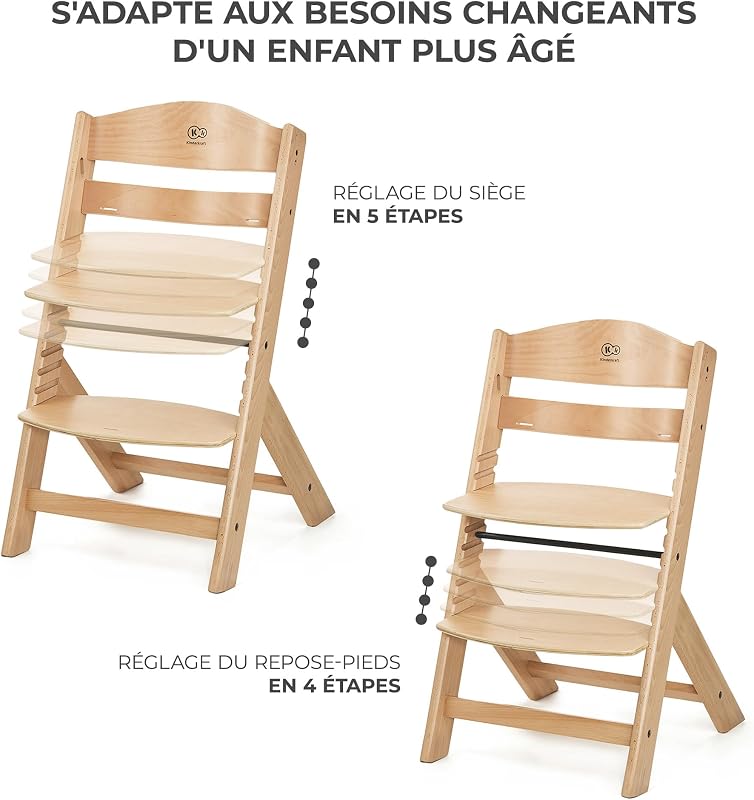 Kinderkraft ENOCK Chaise Haute Bébé + Transat CALMEE, en Bois Naturel, Chaise d'alimentation, Évolutive, Réglable, Puericulture Bébé, Très Solide, Design Universe