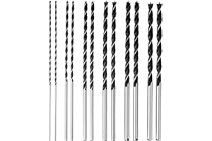 QWORK 12" Extra Long Brad Point Drill Bit Set, 12 Pcs High Carbon Steel, Brad-Point Design for Quick and Precise Drilling, Ideal for Wood, Plastic, PVC, Composite, Rubber