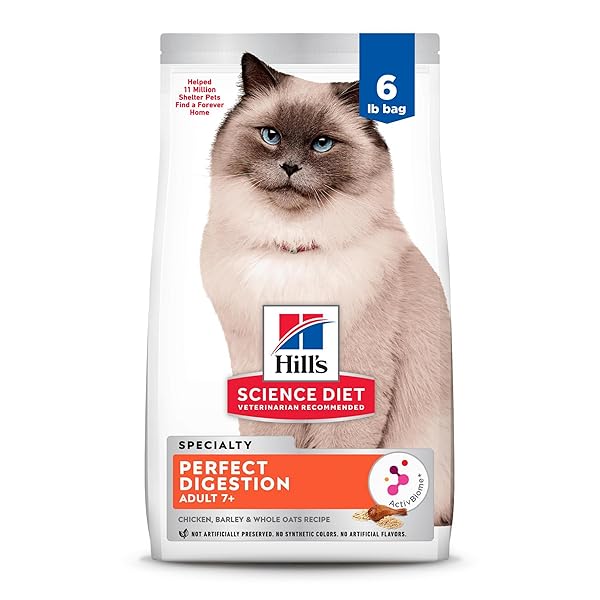 HILL’S SCIENCE DIET PERFECT DIGESTION, SENIOR ADULT 7+, DIGESTIVE SUPPORT, DRY CAT FOOD, CHICKEN, BARLEY, & WHOLE OATS, 6 LB BAG