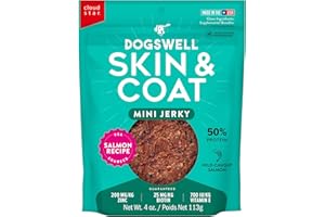 Dogswell Skin & Coat Mini Jerky Dog Treats, Salmon, 4 oz. Bag