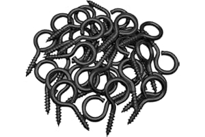 WANBAO 1 Inch Small Screw Eyes Metal Screw Hooks 100 Pcs Ring Screws Fasteners Hardware Tools Black