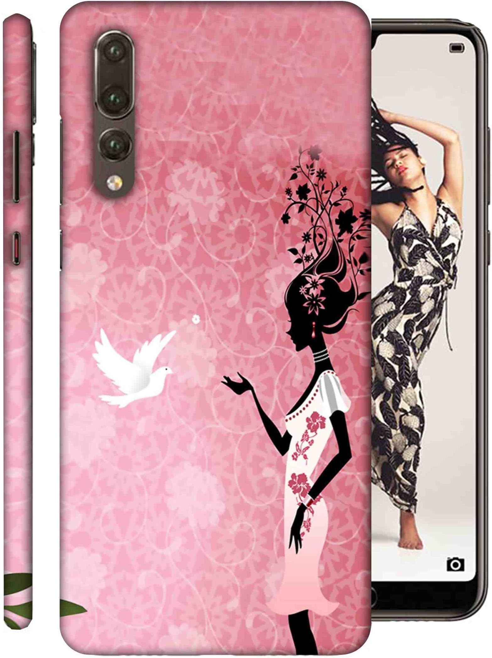 Printfidaa Animated Image of Lady and Bird Printed Designer Back Cover for Huawei P20 Pro, CLT-L09, CLT-L29 Back Cover