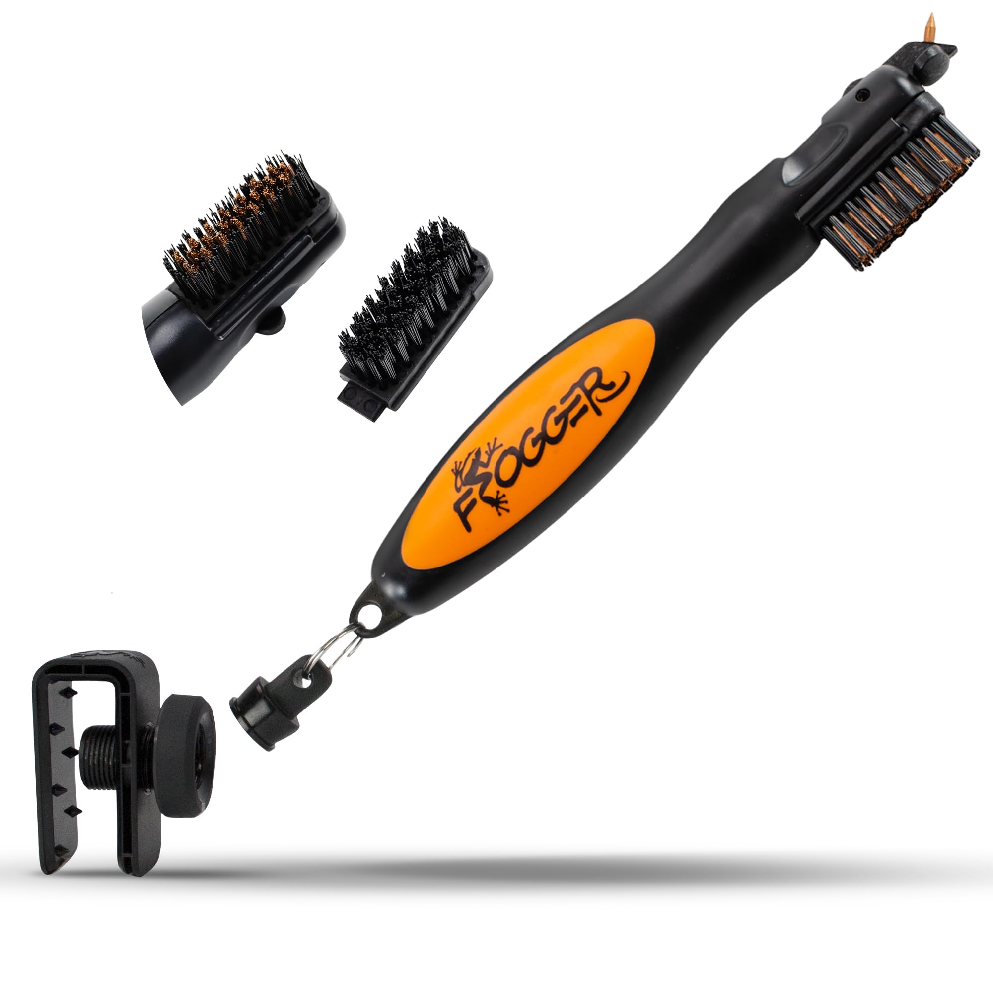 Frogger BrushPro Latch-It Golf Club Cleaner, Ergonomic Grip and Latch-it Magnet, Orange - Professional Golf Club Brush and Groove Cleaner for Golfers