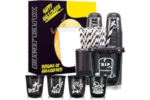 Xuelimei 12oz Halloween Disposable Plastic Cups with Flat Lids and Straws-Happy Halloween Disposable Clear Cups with 5 Styles for Party Supplies，Coffee, Beer, Drinks, Ice Cream, Snacks (50)