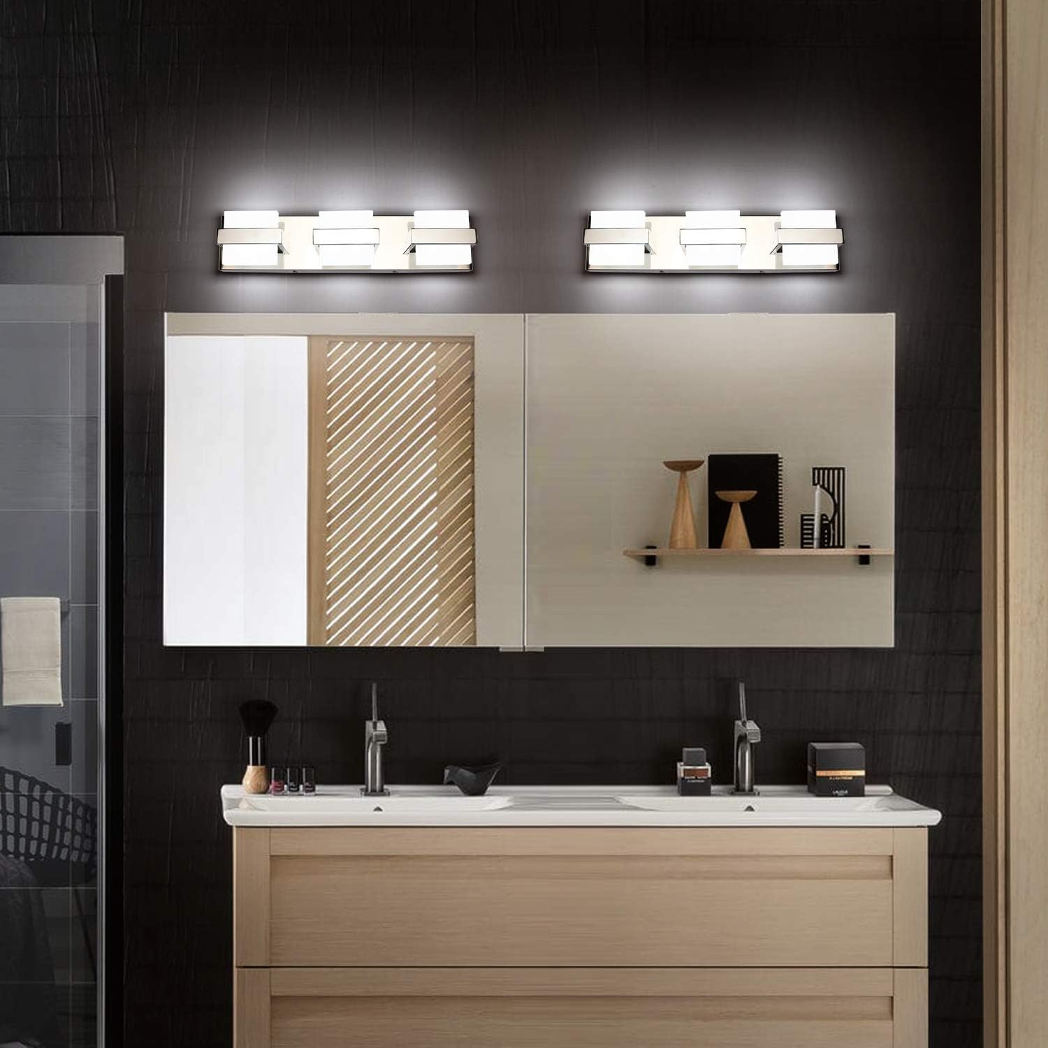 SOLFART LED Modern Bathroom Vanity Lights Over Mirror 3 Lights Acrylic