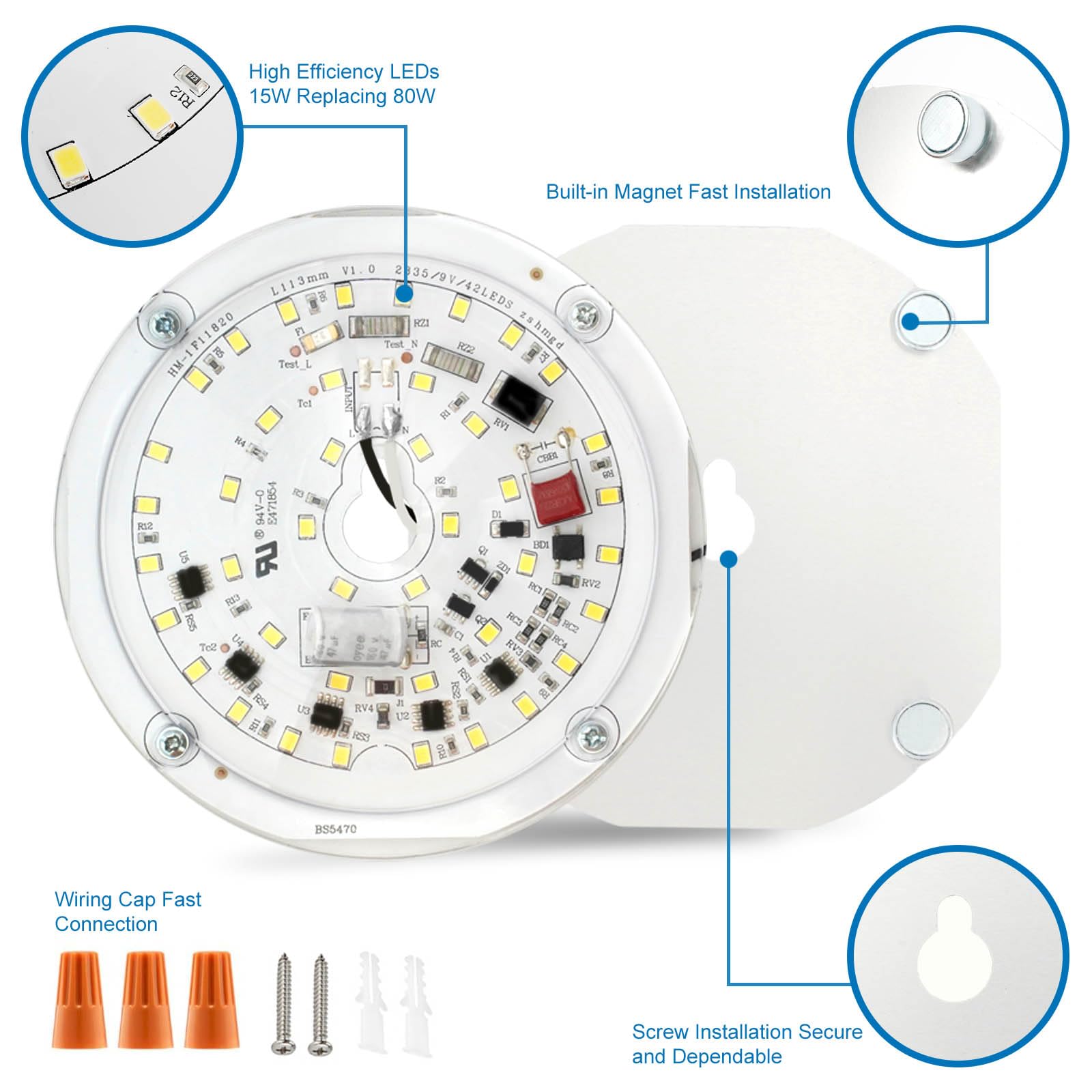 2 Pack LED Ceiling Fan Light Replacement Kit, Retrofit for Ceiling Lights, 15W 120V 5000K CRI90, Dimmable Engine for Pendant, Lantern