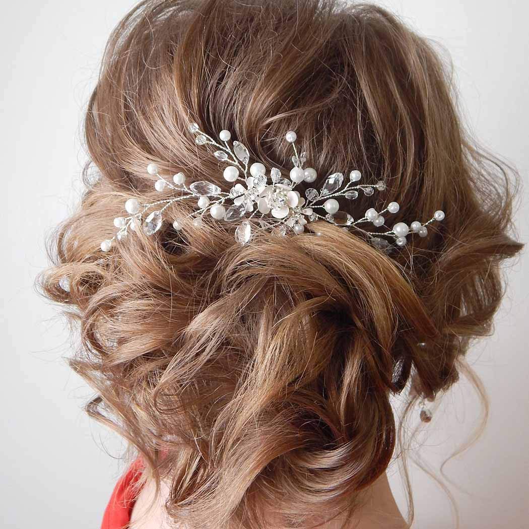 IYOU Bride Flower Hair Pins Silver Crystal Hair Pins Rhinestones Wedding headpiece Pearl Bridal Wedding Hair Accessories for Women and Girls (silver)