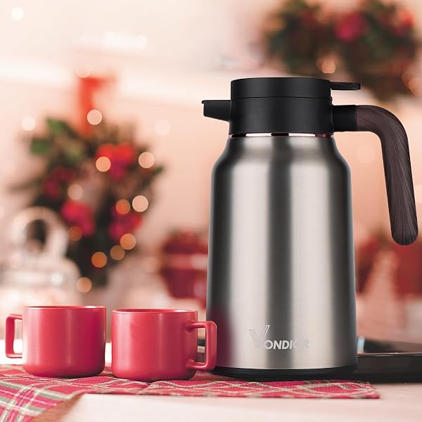 VONDIOR COFFEE CARAFE 35OZ/1.0L – 24HOURS COFFEE THERMAL- INSULATED 304 STAINLESS STEEL HOT BEVERAGE DISPENSER – THERMAL COFFEE CARAFES FOR KEEPING HOT/COLD COFFEE, DRINK DISPENSER FOR PARTIES