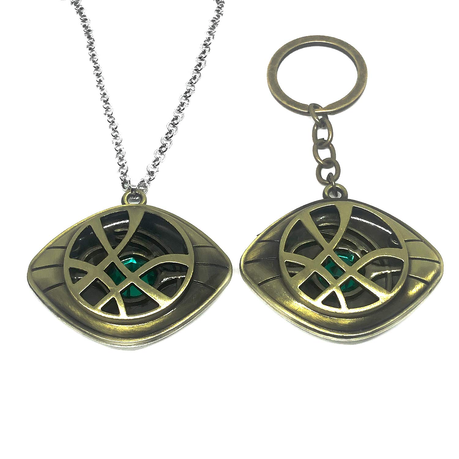 YouU 2 Pcs Dr Strange Necklace Costume Pendant Necklace and Keychain Set