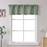Gwine Sage Green Valance for Windows, Light Filtering Faux Linen Textured Kitchen Valance for Window, Rod Pocket Small Short Curtain for Bathroom Laundry Room Basement, 60Wx14L inch, 1 Piece
