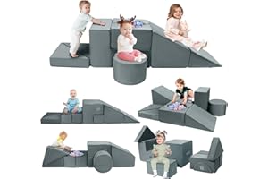 COOLBEBE Climbing Blocks for Toddlers 1-3, 9pcs Baby Foam Climbing Blocks Indoor Play Gym Set, Soft Climbing Play Toy for Infant Climbers, Ideal Crawling and Exploration Gift (Dark Gray)