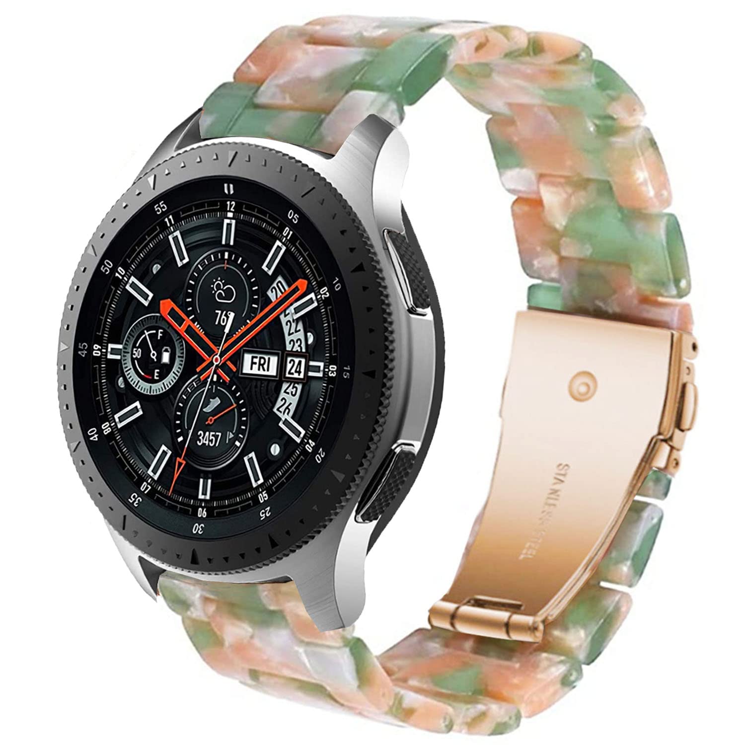 DEALELE Strap Compatible with Samsung Galaxy Watch 46mm / Galaxy 3 45mm, 22mm Colorful Resin Bands for Huawei Watch GT5 / GT5 Pro / 4/4 Pro / GT4 / 3/3 Pro / GT3 / GT2 46mm Women Men (Pink green)