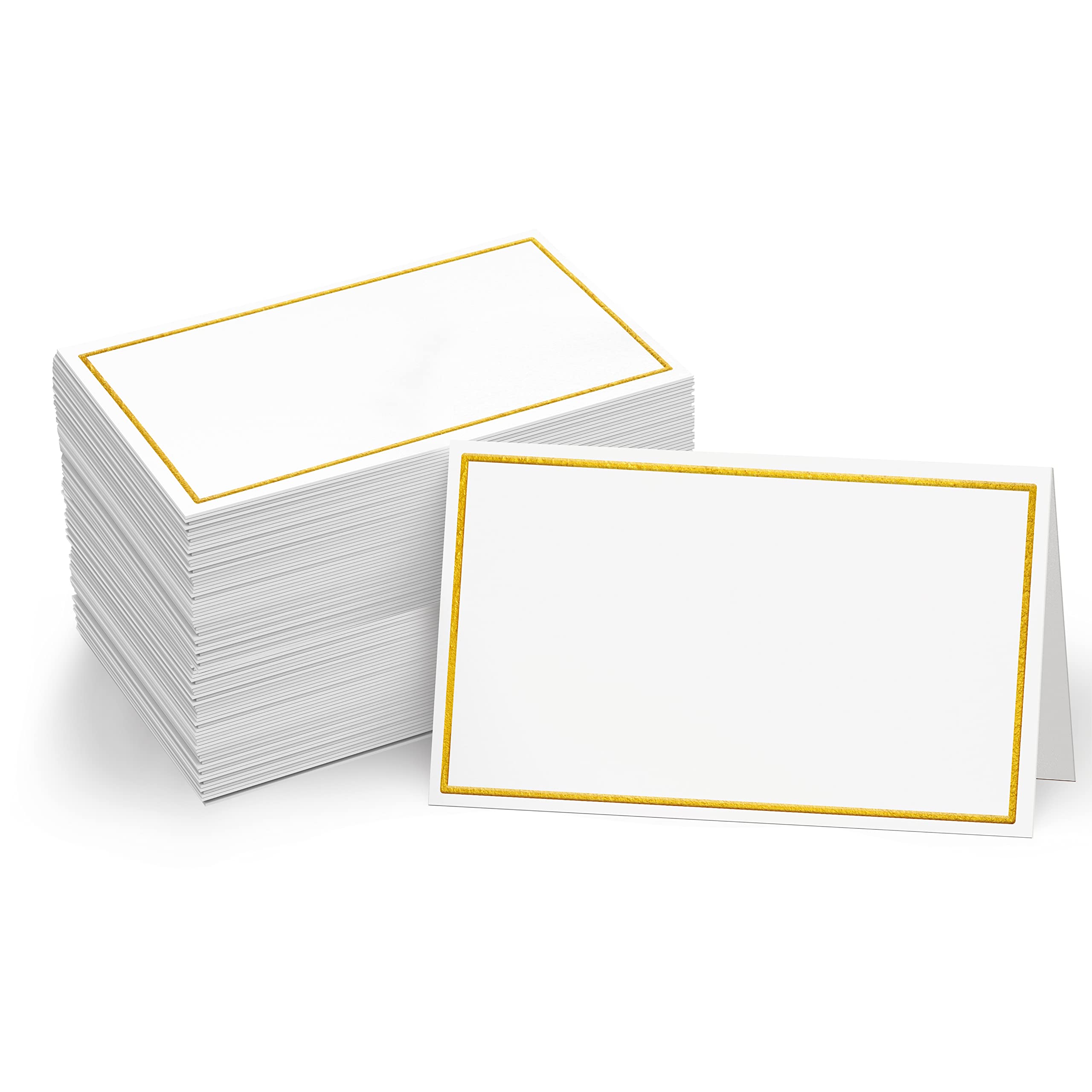 Photo 1 of 110 PCS Tent Cards with Gold Foil Border - Delicate Seating Cards for Wedding, Table, Dinner Parties, Receptions (Each Measures 2' x 3.5')