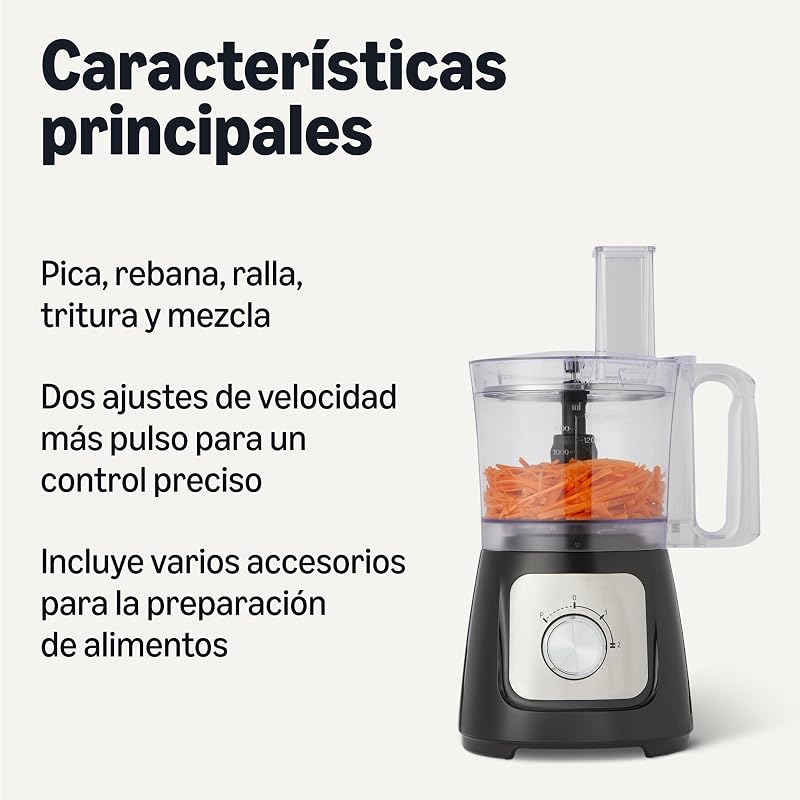Combinación de procesador de alimentos y batidor con 2 velocidades, cuenco de 2,4 litros y jarra de 1,5 litros, 800 W, negro