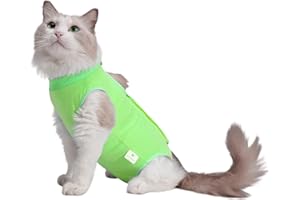 Acoutpet Cat Surgery Recovery Suit Female Kitten Cat Onesie for Cats After Surgery Spay Surgical Abdominal Wound Skin Diseases Cone Collar Soft Alternative Wear (Green, L)