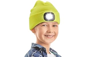 Gifts for Kids Boys Girls Unisex LED Beanie Hat with Light Toque USB Rechargeable Headlight Warm Winter Knit Hats