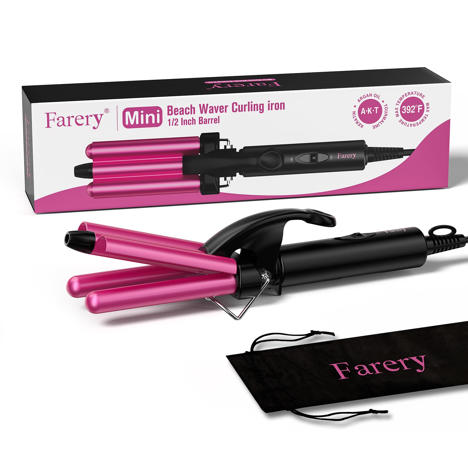 Mini Waver Curling Iron, 1/2 Inch, Hair Crimper for Women Beach Waves, Keratin & Argan Oil Infused, Dual Voltage, Pouch Bag
