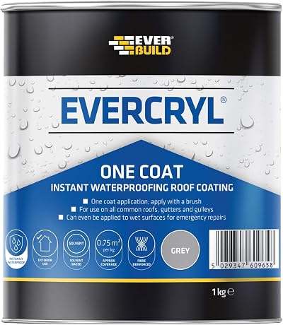 Everbuild Evercryl One Coat Waterproofing Grey 1kg Roof Gutter Gulley Repair