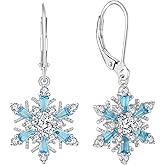 TIMFROZ Women Snowflake Earrings Christmas 925 Sterling Silver Dangle Drop Earrings 5A Cubic Zirconia for Mather Birthday Winter Jewelry Gifts