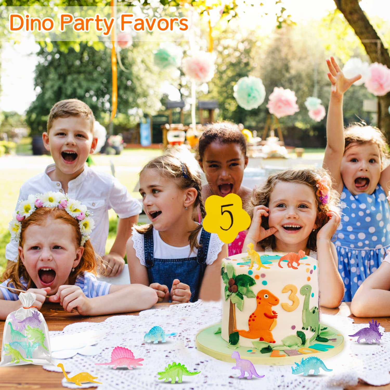 48 PCS Dinosaur Toys Glow in Dark Easter Baskes Gift Light up Decor Mini Dino Figures Birthday Party Favor Supplies Bulk Cake Topper Goodie Bag Stuffer Pinata Goody Filler Class Prize Treasure Box Kid