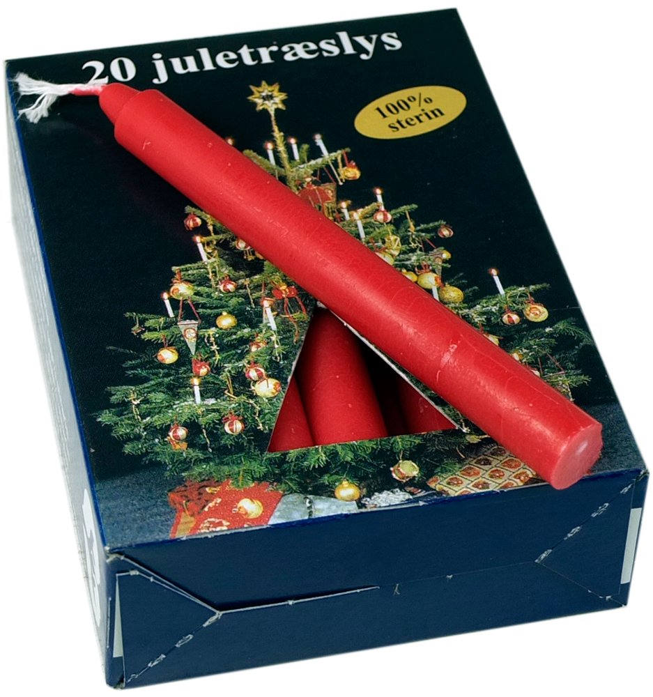 20 Danish Christmas Tree Candles 100 Stearin, Red Coloured Amazon.co