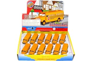 🚌 KiNSFUN Classic Long Nose School Bus 2½" Die Cast Metal w/ Pull Back Action 12 Pack