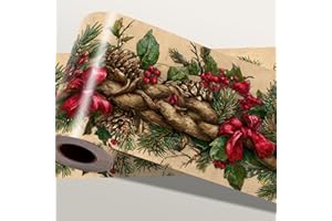 IOHEFY Christmas Garland Wallpaper Border 196x4 Inch Removable Wall Border Peel and Stick Pinecone Holly Berry Evergreen Design for Living Room Kitchen Bedroom Wall Trim Decor Holiday Winter Style