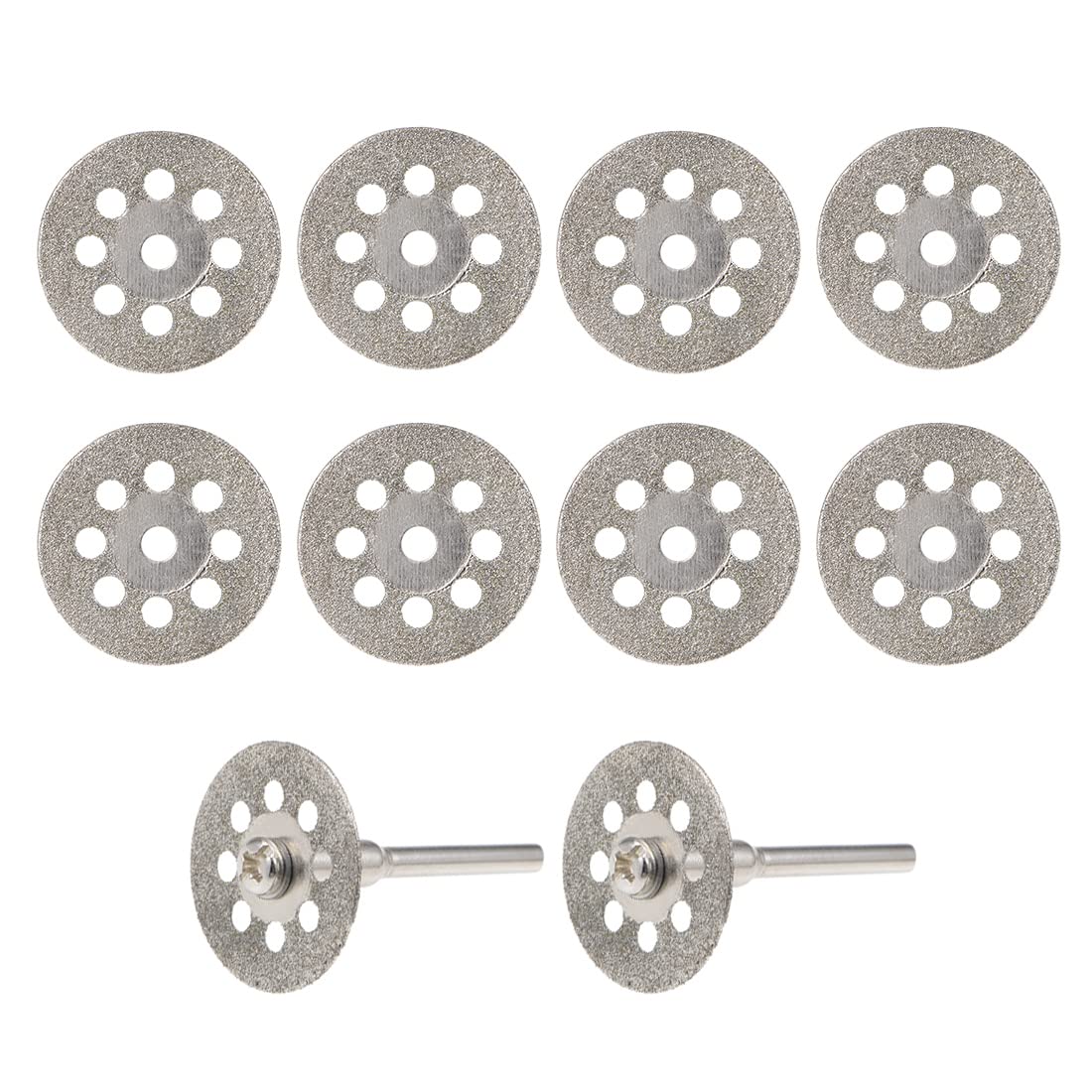 sourcing map 10 Pcs 22mm Diamond Cutting Wheels 9 Holes Cut Off Wheel with 2 Pcs Mandrels for Rotary Tool
