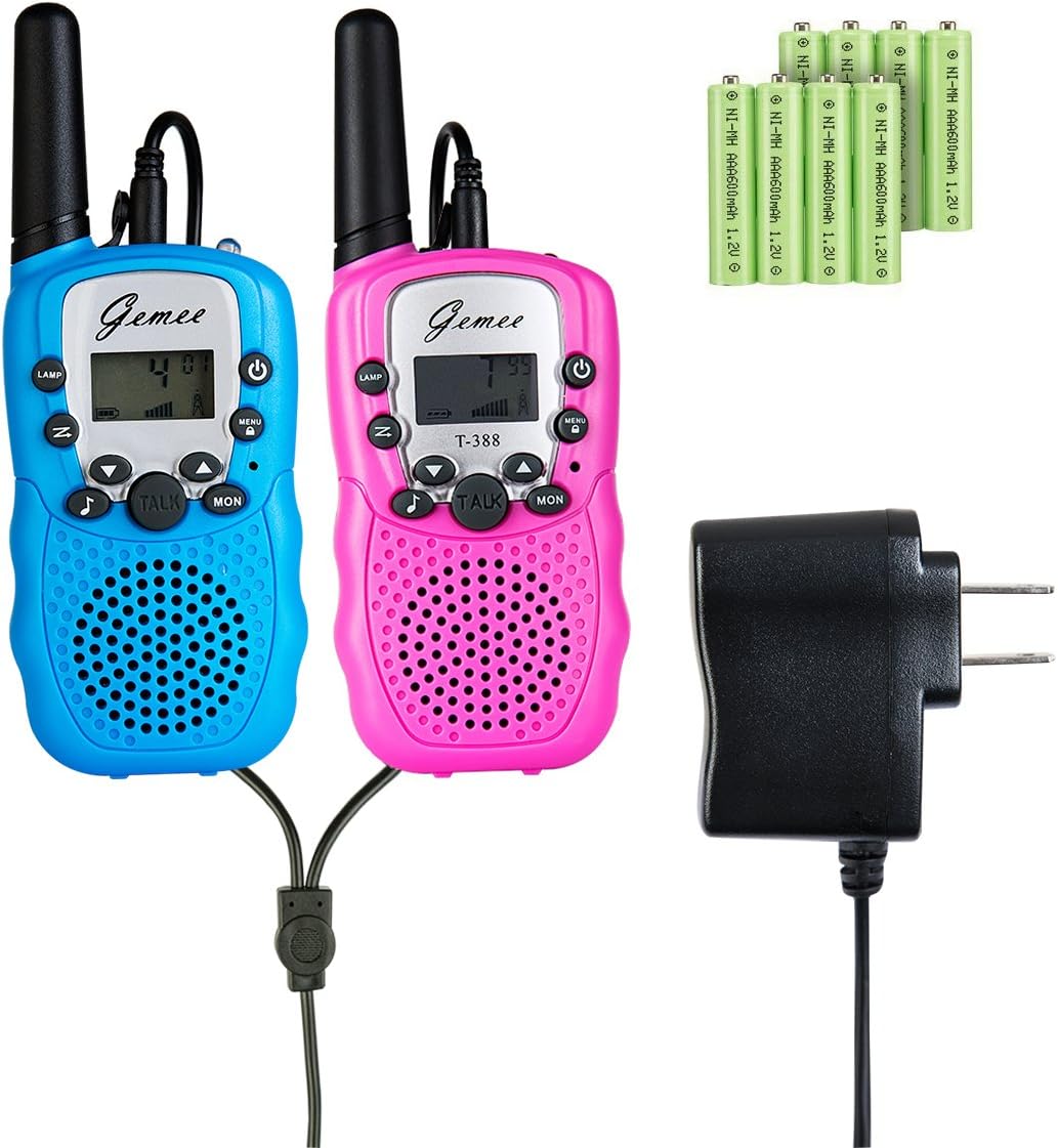 Mini Walkie-Talkies - GEMEE Kid Gift Long Range UHF462-467MHz 22 Channel FRS/GMRS 2-Way Raidos Walkie Talkies with Rechargable Batterry and Charger Up to 3 Miles- 2 Pcs (Pink & Blue)