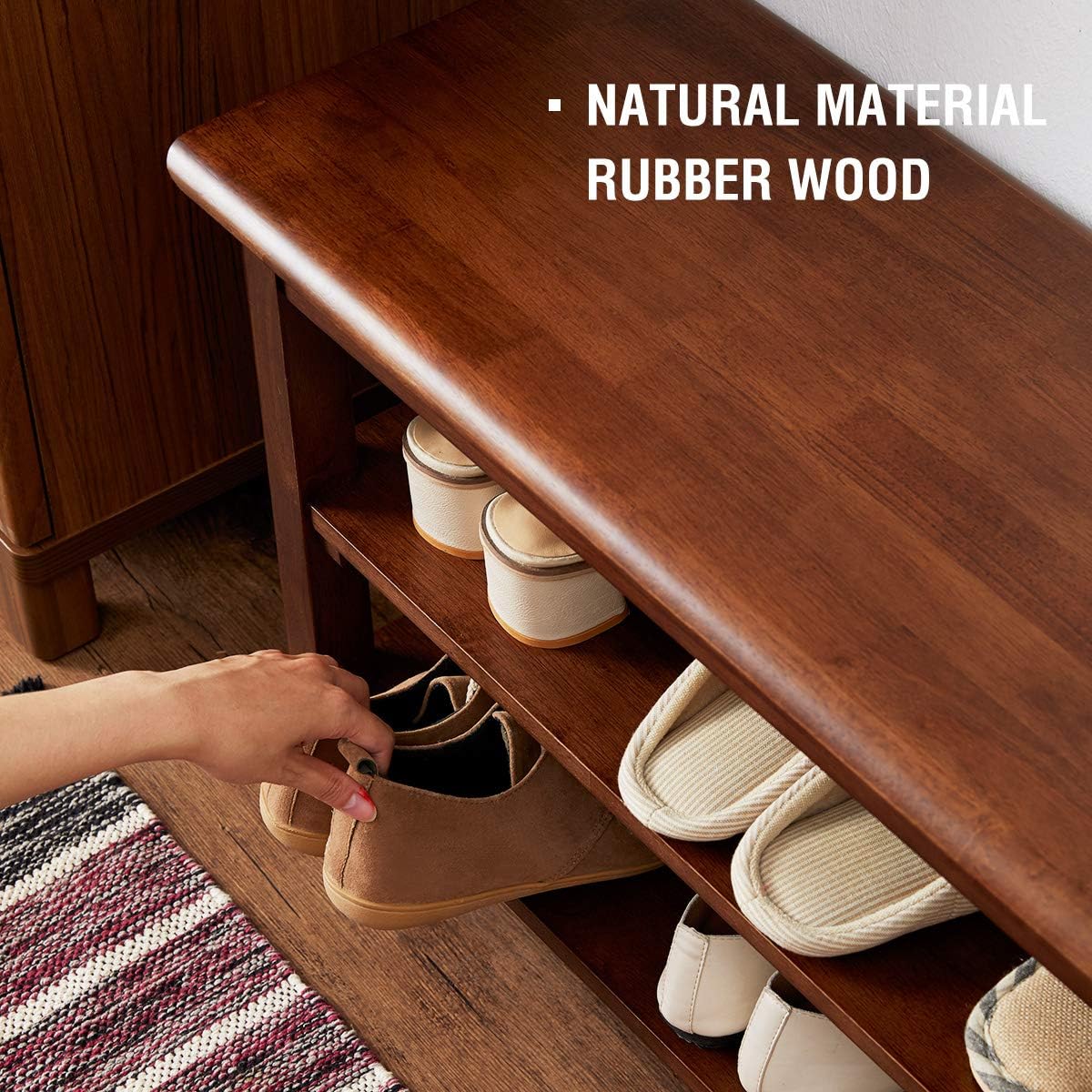 OGCAU Shoe Rack Bench,3 Tier Wooden Storage Bench, Shoe Organizer or Entryway Bench, Good Load Bearing, Ideal for Entryway Hallway Living Room and Corridor Dark Brown 23.6": Kitchen & Dining