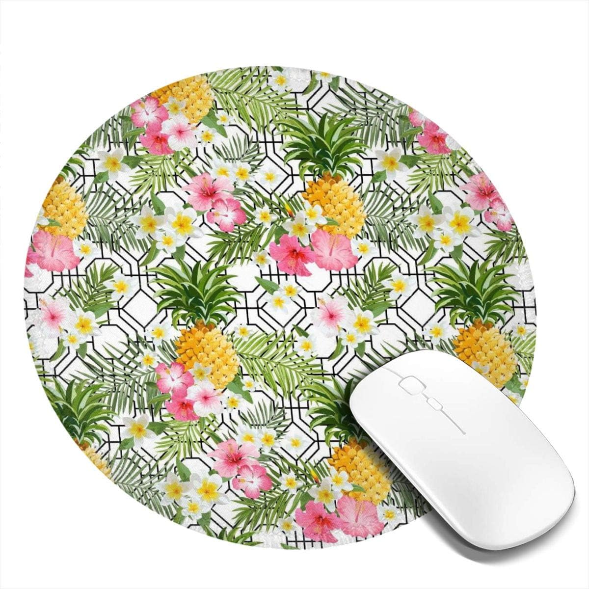 Tropical Pineapple and Hawaiian Flowers Round Mouse Pads