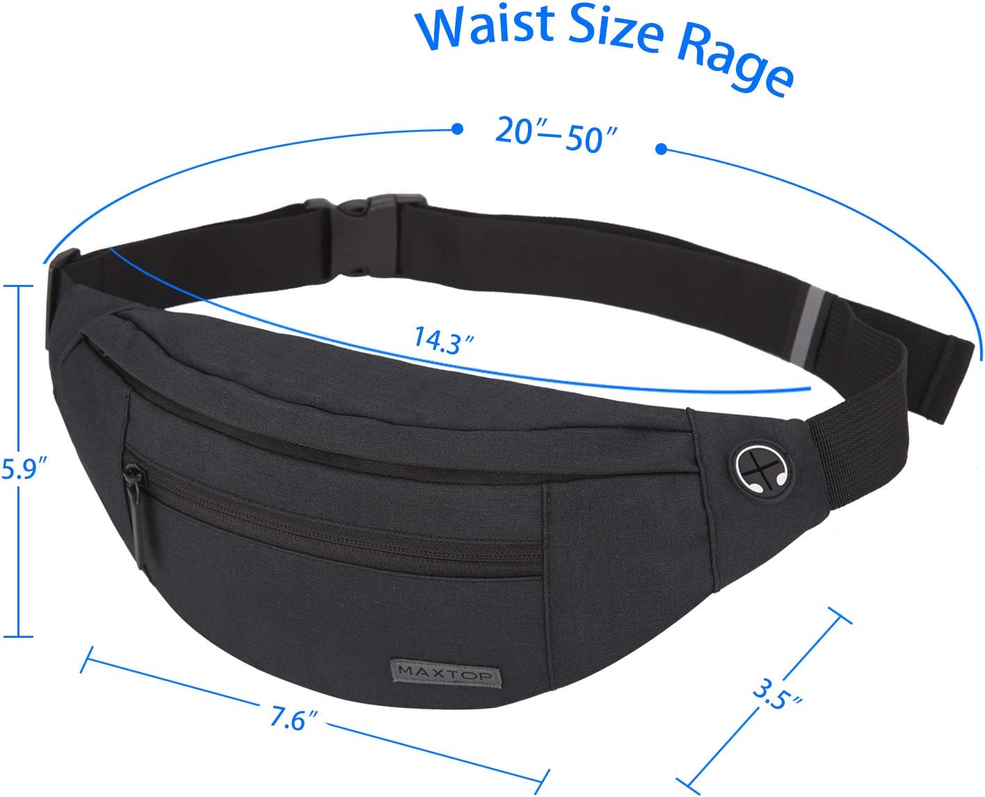 MAXTOP Large Bumbag Waist Fanny Pack for Men Women Bum Bag with Headphone Jack and 4-Zipper Pockets Adjustable Belt for Biking Running Jogging Traveling Outdoors Workout Cycling Fitness Hiking - Image 3