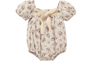 Kupretty Newborn Baby Girl Summer Clothes Vintage Floral Romper Square Neck Short Sleeve Bodysuit Jumpsuit