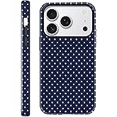 Aleviker Case for iPhone 17 Pro, Glossy Hybrid 2-Layer Hard Shell, Aesthetic Scratch Resistant Cover, Navy Blue Polka Dot