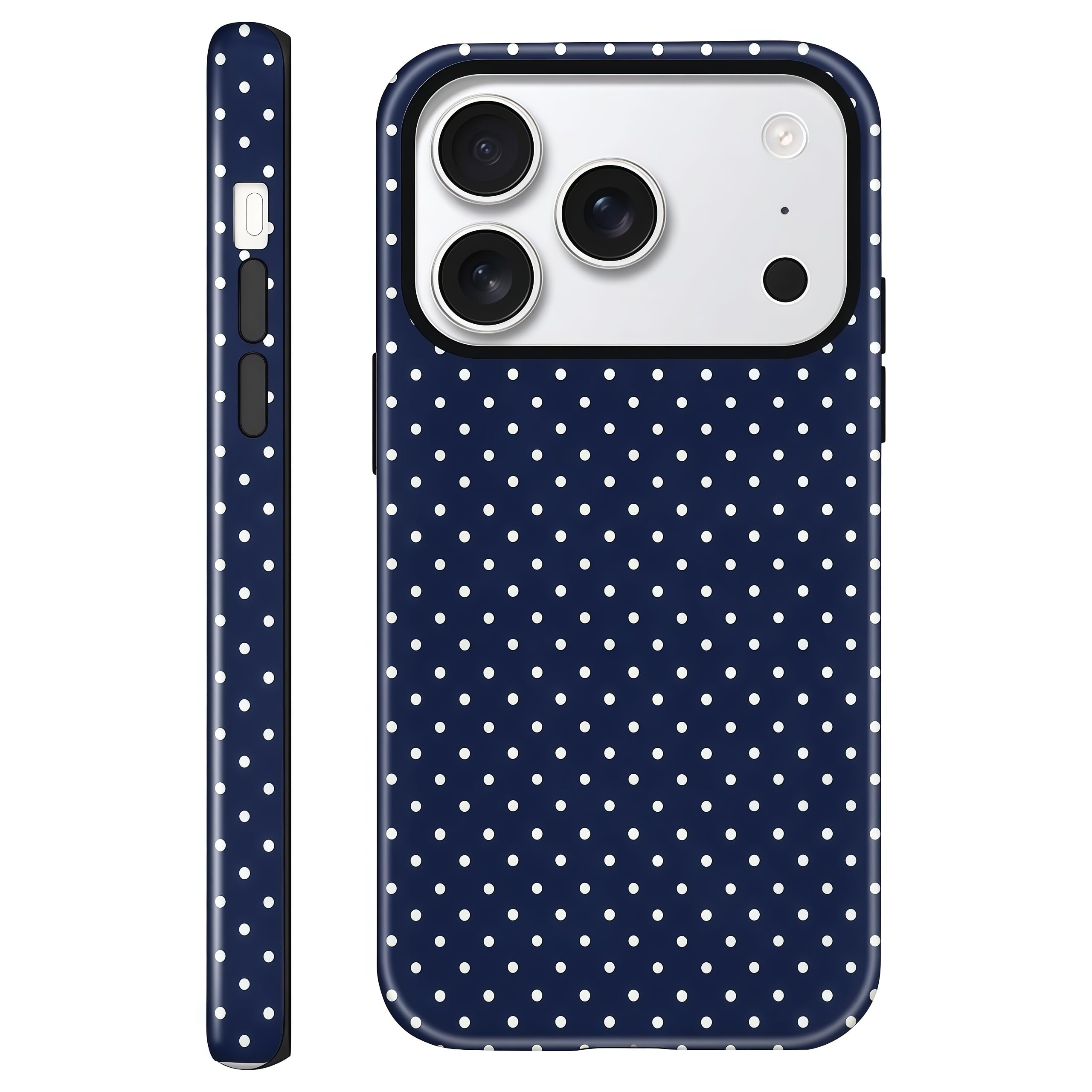 Photo 1 of Aleviker Case for iPhone 17 Pro Max, Glossy Hybrid 2-Layer Hard Shell, Aesthetic Scratch Resistant Cover, Navy Blue Polka Dot