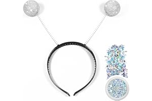 MUKOSEL Alien Headband with Glitter, Silver Martian Antenna Headband Glitter Ball Boppers, Alien Antenna Headband Theme Party Halloween Cosplay Costume Alien Costume Accessories for Women Adults Kids